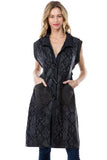 Women's Black/Blue Snake Print Cardigan Vest with Pockets