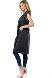 Women's Black/Blue Snake Print Cardigan Vest with Pockets