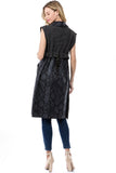 Women's Black/Blue Snake Print Cardigan Vest with Pockets