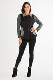 Women's Black/White Faux/Suede Knit Patchwork Zip-Up Cardigan