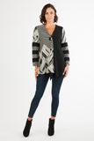 Women's Black/White Geometric Print One-Button Down Cardigan Jacket