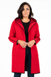 Women's Red Heavy Knit Hooded Cardigan with Pockets (One Size)