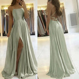 Satin Formal Prom Dress with Spaghetti strap