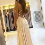 Satin Formal Prom Dress with Spaghetti strap