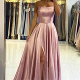 Satin Formal Prom Dress with Spaghetti strap