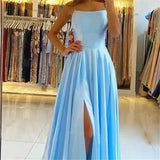 Satin Formal Prom Dress with Spaghetti strap