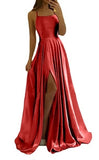 Satin Formal Prom Dress with Spaghetti strap