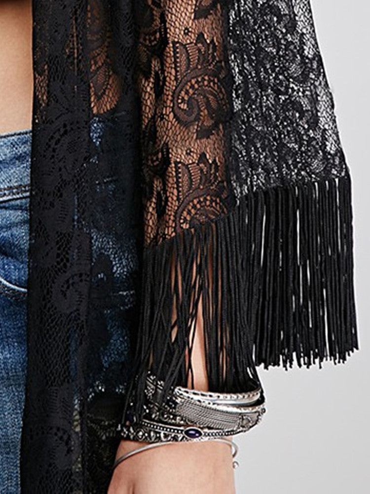 Long Maxi Dress with Fringe on sleeves and Bottom – ShopWayMore