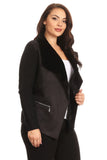 HA-1132 Women's Knit Black Faux Fur/Suede Cardigan Jacket