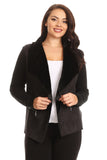 HA-1132 Women's Knit Black Faux Fur/Suede Cardigan Jacket