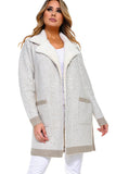 HA-1135 Women's Thick Knit Sherpa Collar Open Front Cardigan
