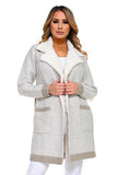 HA-1135 Women's Thick Knit Sherpa Collar Open Front Cardigan