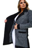 HA-1135 Women's Thick Knit Sherpa Collar Open Front Cardigan
