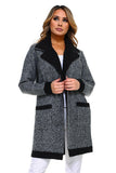 HA-1135 Women's Thick Knit Sherpa Collar Open Front Cardigan