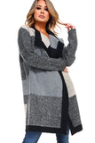 HA-1136 Women's  Knit Plaid Oversized Open Front Cardigan