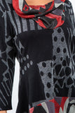 HB-3006 Women's Gray/Red Patchowork Tunic Top with Cowl Neck