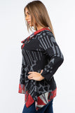 HB-3006 Women's Gray/Red Patchowork Tunic Top with Cowl Neck