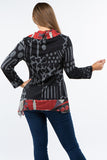 HB-3006 Women's Gray/Red Patchowork Tunic Top with Cowl Neck