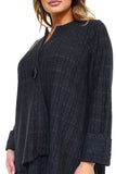 HC-1153 Women's Gray Duo Fabric Cardigan with One Button-Closure