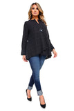 HC-1153 Women's Gray Duo Fabric Cardigan with One Button-Closure