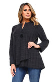 HC-1153 Women's Gray Duo Fabric Cardigan with One Button-Closure