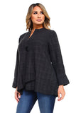 HC-1153 Women's Gray Duo Fabric Cardigan with One Button-Closure