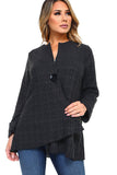 HC-1153 Women's Gray Duo Fabric Cardigan with One Button-Closure