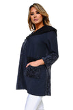 HC-1154 Women's Black/Blue Fake Snake Print Cardigan with Round Collar