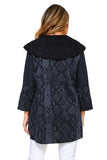 HC-1154 Women's Black/Blue Fake Snake Print Cardigan with Round Collar