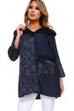 HC-1154 Women's Black/Blue Fake Snake Print Cardigan with Round Collar