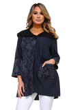 HC-1154 Women's Black/Blue Fake Snake Print Cardigan with Round Collar