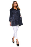 HC-1154 Women's Black/Blue Fake Snake Print Cardigan with Round Collar