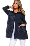 HC-1154 Women's Black/Blue Fake Snake Print Cardigan with Round Collar