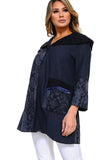 HC-1154 Women's Black/Blue Fake Snake Print Cardigan with Round Collar