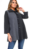 HC-1155 Women's Gray Multi-Pattern Patchwork Button Down Jacket