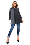 HC-1155 Women's Gray Multi-Pattern Patchwork Button Down Jacket