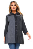 HC-1155 Women's Gray Multi-Pattern Patchwork Button Down Jacket