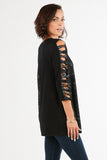 HC-1157 Women's Knit Patchwork Cutout Tunic Top with Round Neck