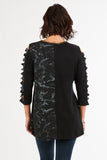 HC-1157 Women's Knit Patchwork Cutout Tunic Top with Round Neck