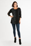 HC-1157 Women's Knit Patchwork Cutout Tunic Top with Round Neck