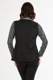 HC-1158 Women's Black/White Faux Suede Knit Patchwork Zip-Up Cardigan Jacket