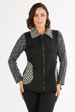 HC-1158 Women's Black/White Faux Suede Knit Patchwork Zip-Up Cardigan Jacket