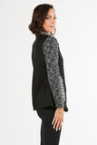 HC-1158 Women's Black/White Faux Suede Knit Patchwork Zip-Up Cardigan Jacket