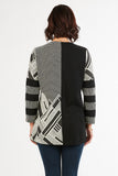 HC-1159 Women's Black/White Geometric Print One-Button Down Cardigan Jacket