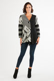 HC-1159 Women's Black/White Geometric Print One-Button Down Cardigan Jacket