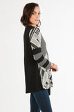 HC-1159 Women's Black/White Geometric Print One-Button Down Cardigan Jacket