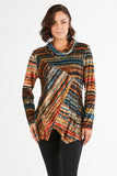 HCM-2300 Women's Velvet Striped Multicolor Cowl Neck Tunic Top