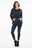 HCM-2303 Women's Navy Pullover cowl Neck Tunic Sweater Top