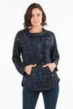 HCM-2303 Women's Navy Pullover cowl Neck Tunic Sweater Top