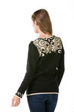 HIH-1905 Women's Black Scroll Black/Gold Cardigan with Button Closure